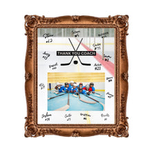 Load image into Gallery viewer, Hockey Coach Gift Frame Template Design Download Digital File Size Print Thank You Hockey Trainer Team Photo Memory Keepsake Rink Background