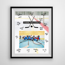 Load image into Gallery viewer, Hockey Coach Gift Frame Template Design Download Digital File Size Print Thank You Hockey Trainer Team Photo Memory Keepsake Rink Background
