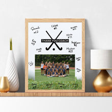 Load image into Gallery viewer, Field Hockey Coach Gift Frame Template Design Download Digital File Size Print Thank You Hockey Trainer Team Photo Memory Keepsake Field