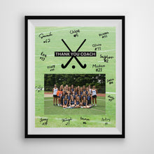 Load image into Gallery viewer, Field Hockey Coach Gift Frame Template Design Download Digital File Size Print Thank You Hockey Trainer Team Photo Memory Keepsake Field