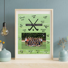 Load image into Gallery viewer, Field Hockey Coach Gift Frame Template Design Download Digital File Size Print Thank You Hockey Trainer Team Photo Memory Keepsake Field