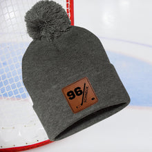 Load image into Gallery viewer, Hockey Beanie Hat Winter Accessory Leather Patch Custom Design Hockey Gift Winter Wear Warm Cap Custom Name Hockey Player Team Gear Cold