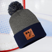 Load image into Gallery viewer, Hockey Beanie Hat Winter Accessory Leather Patch Custom Design Hockey Gift Winter Wear Warm Cap Custom Name Hockey Player Team Gear Cold
