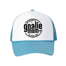 Load image into Gallery viewer, Goalie Mom Hat Mesh Back Foam Panel Heart Design Team Spirit Game Day Sports Mom Gift Idea Custom Headwear Proud Family Sports Supporter