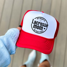 Load image into Gallery viewer, Lacrosse Mom Hat Game Day Sport Parent Gift Idea Team Support Headwear Design Foam Front Mesh Cap Casual Wear Field Sideline Bleacher Mom