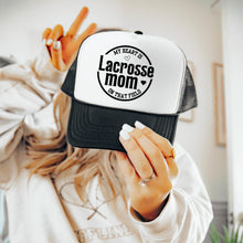 Load image into Gallery viewer, Lacrosse Mom Hat Game Day Sport Parent Gift Idea Team Support Headwear Design Foam Front Mesh Cap Casual Wear Field Sideline Bleacher Mom