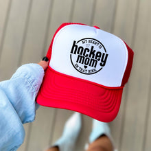 Load image into Gallery viewer, Hockey Mom Hat Design Heart Rink Mom Trucker Cap Mesh Back Foam Front Ice Gear Sports Mama Gift Idea Hockey Parent Game Day Rink Wear Cap