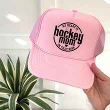 Load image into Gallery viewer, Hockey Mom Hat Design Heart Rink Mom Trucker Cap Mesh Back Foam Front Ice Gear Sports Mama Gift Idea Hockey Parent Game Day Rink Wear Cap